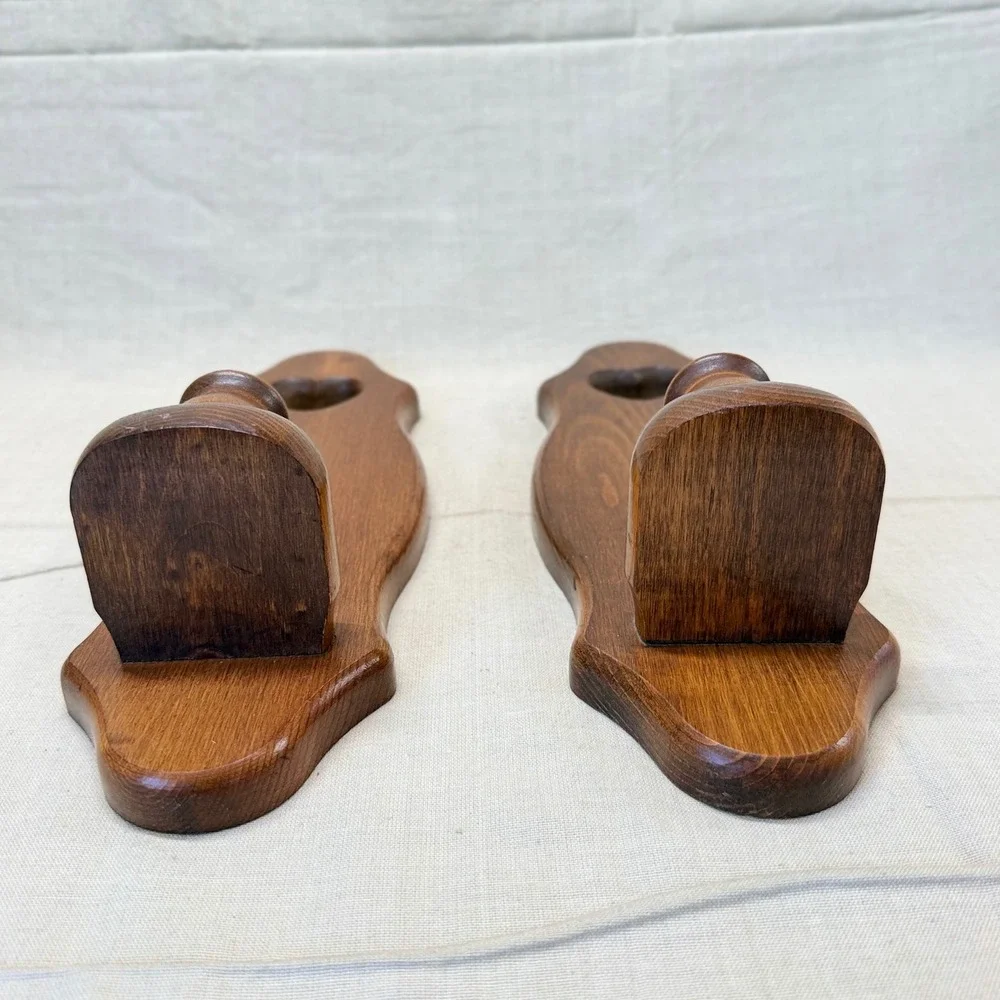 Vintage Wood Wall Sconce Candle Holder Pair Heart Cutout Country Farmhouse Brown